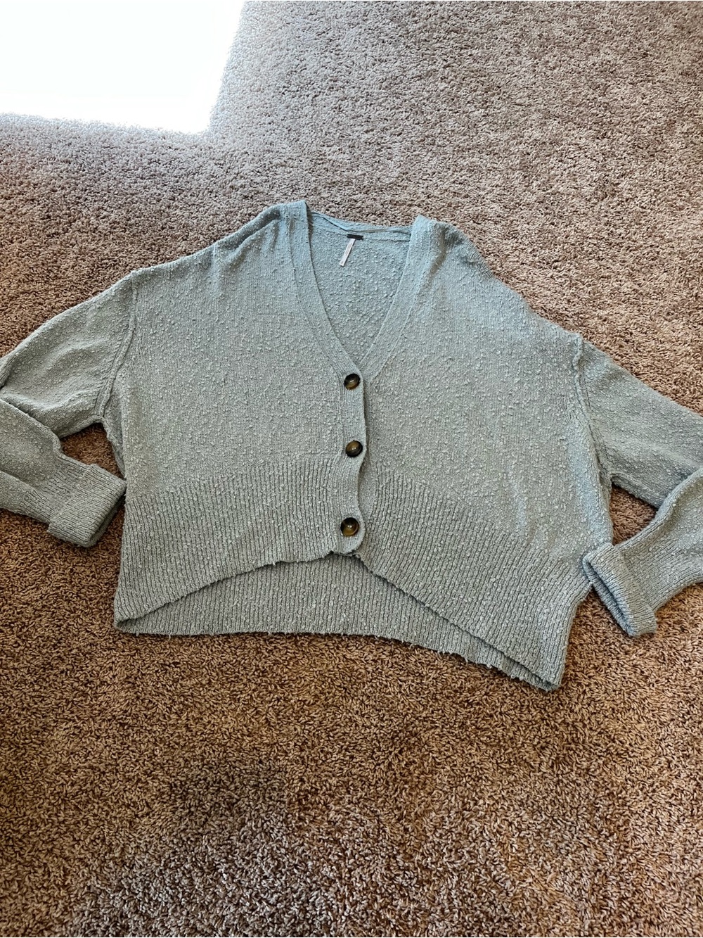 Free People Small “Found my Friend” Sage Green V-Neck Button Front Cardigan